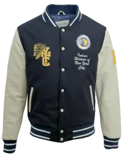 Homme Blue Wellford Vestes, Blousons^Veste Teddy en Laine & Cuir Martin marine/écru
