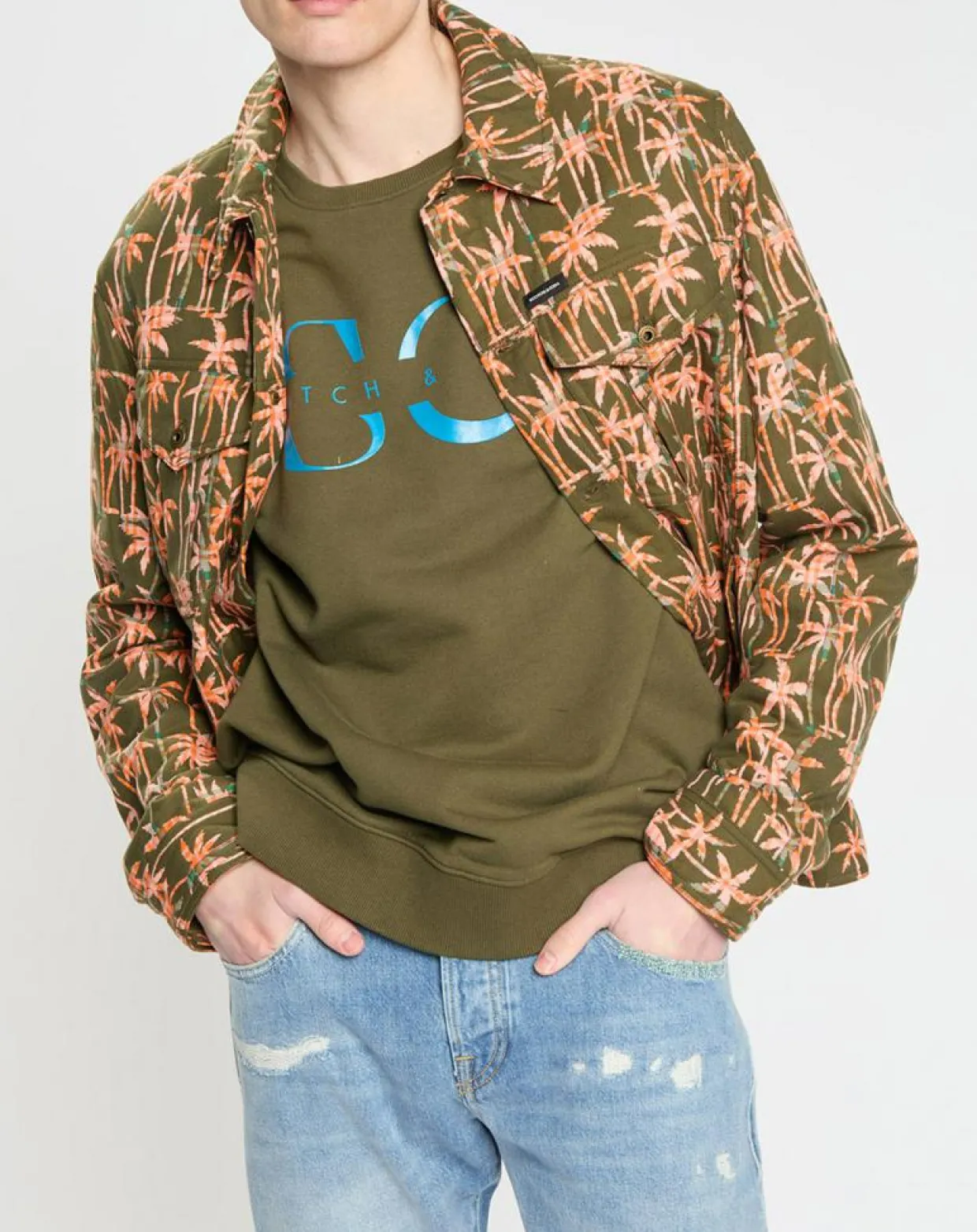 Homme Scotch & Soda Vestes, Blousons^Veste Trucker imprimée kaki/orange