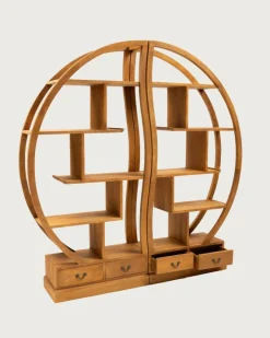 Yin Yang - Bibliothèque en bois massif de teck-Uniqka Sale